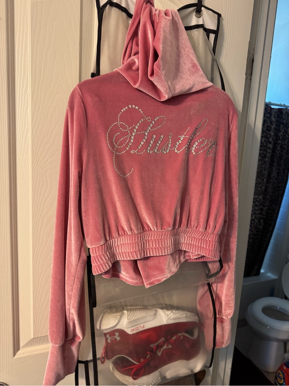 Pink Velour 'Hustler' Hooded Jacket with matching shorts